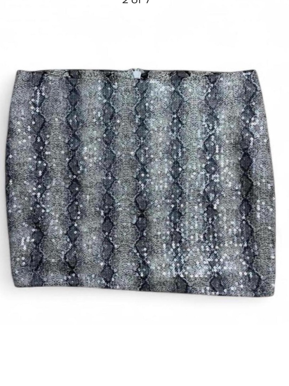 Y2K BeBe Metallic Glam Mini Skirt SM Silver Sequin Snakeskin Pattern Embellish